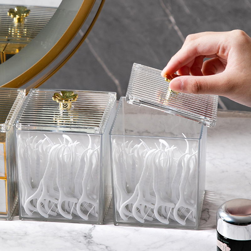 Home Goods Bathroom Storage - 収納オーガナイザー バスルームジャー 綿棒収納 スクエアコンテナ コットンパフ収納ボックス 化粧用コットンボックス