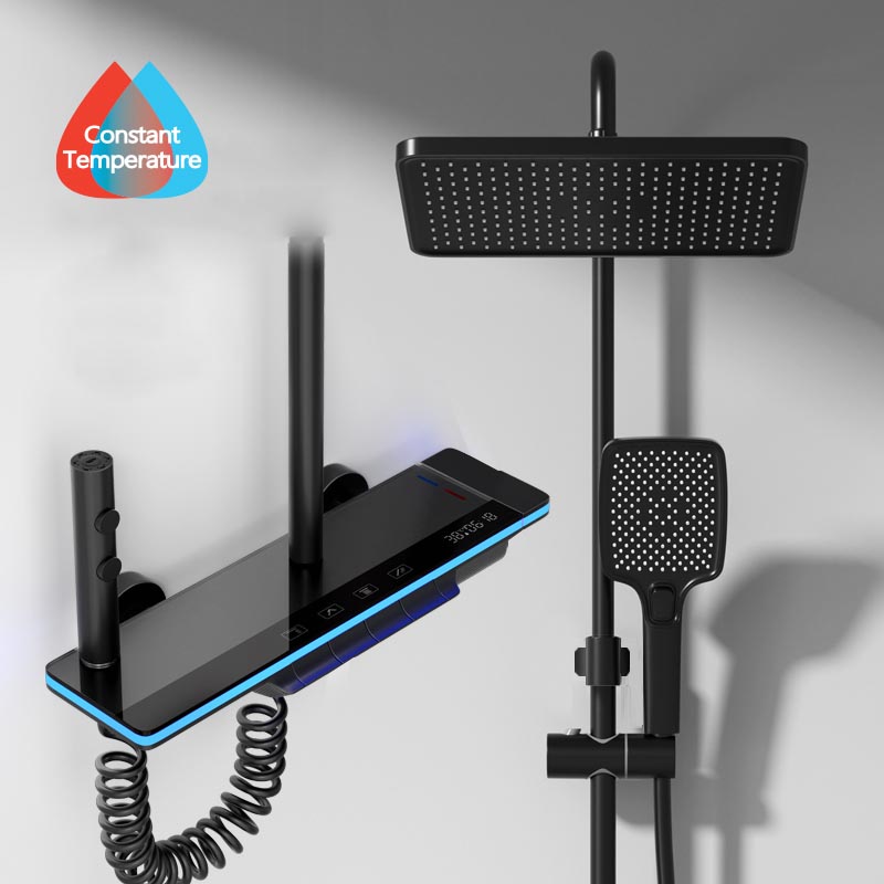 Home Bathroom Key - バスルーム高級シャワーシステム ライト付き 強化ガラス ピアノキー スマートデジタルディスプレイ サーモスタットミキサー
