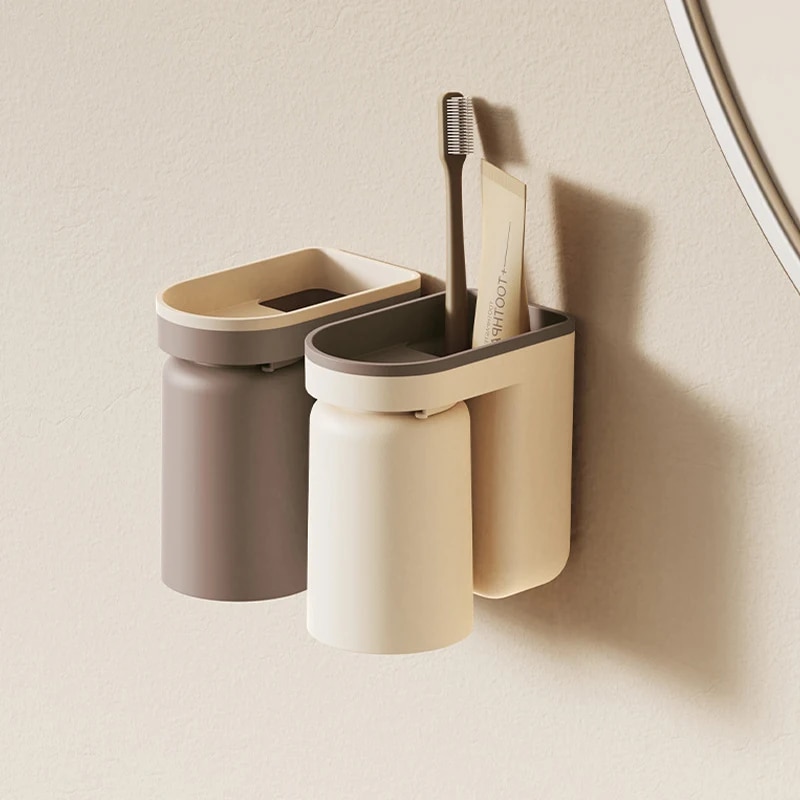 Home Goods Bathroom Storage - 壁に取り付けられた歯ブラシ収納ラック、穴なし、ライト、高級、マウスウォッシュカップ、バスルームオーガナイザー、カップ、1個