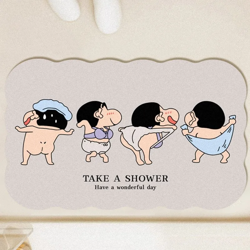 Home Edit Bathroom - 滑り止め吸収フロアマット,珪藻土,速乾性,クレヨン,すねちゃん,漫画,かわいい,家庭,バスルーム,キッチン,トイレ