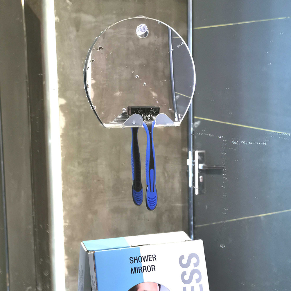 Shaving Mirror Suction - 丸型シルバーフォグフリー浴室鏡 壊れないポータブルトラベルメイクアップシェービングミラー 強力な吸盤付き