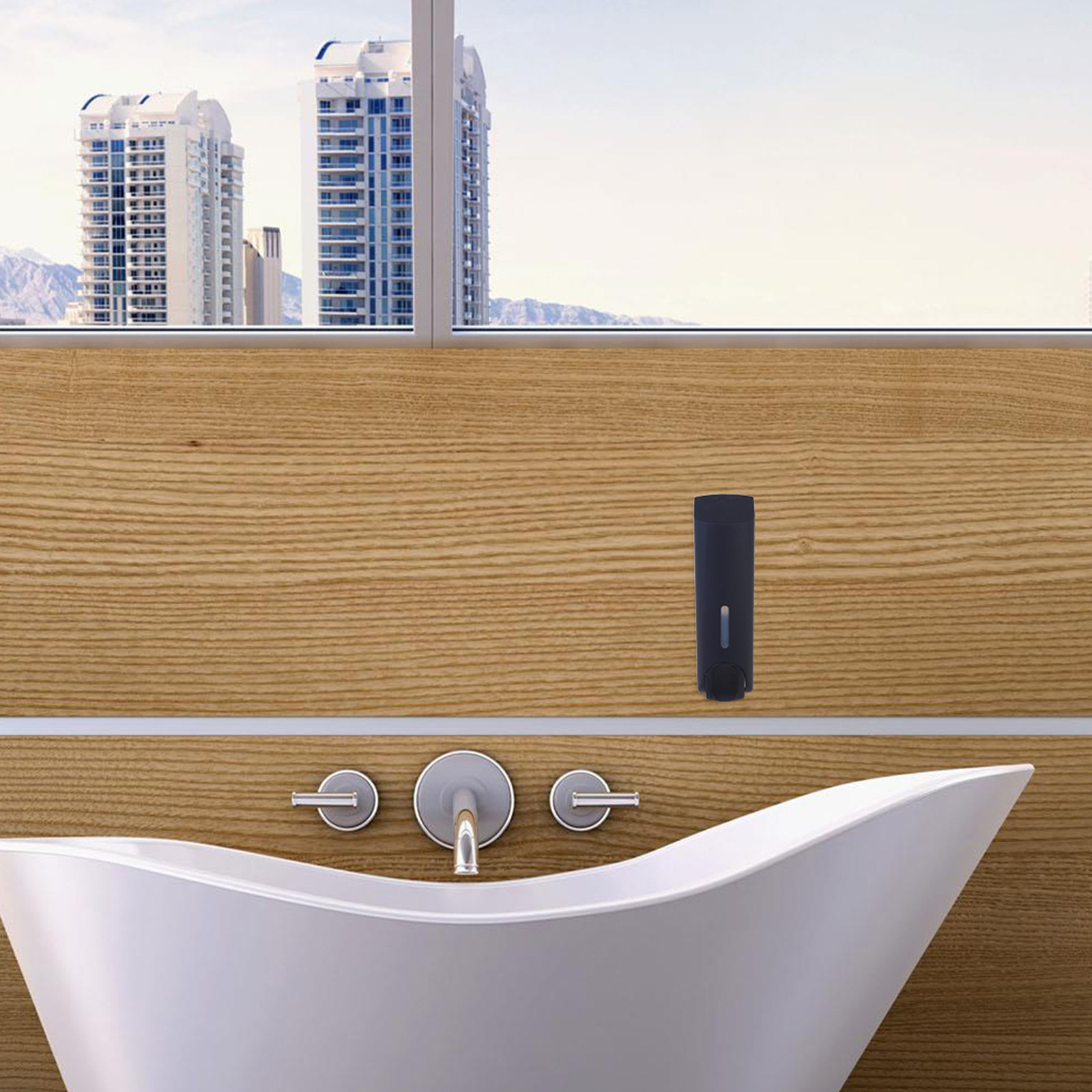 Home Bathroom Wall Soap Dispenser - 1 個プレミアム壁掛けソープディスペンサーブラックバスルームローションホテルホームプッシュボタンシャンプー液体ディスペンサー