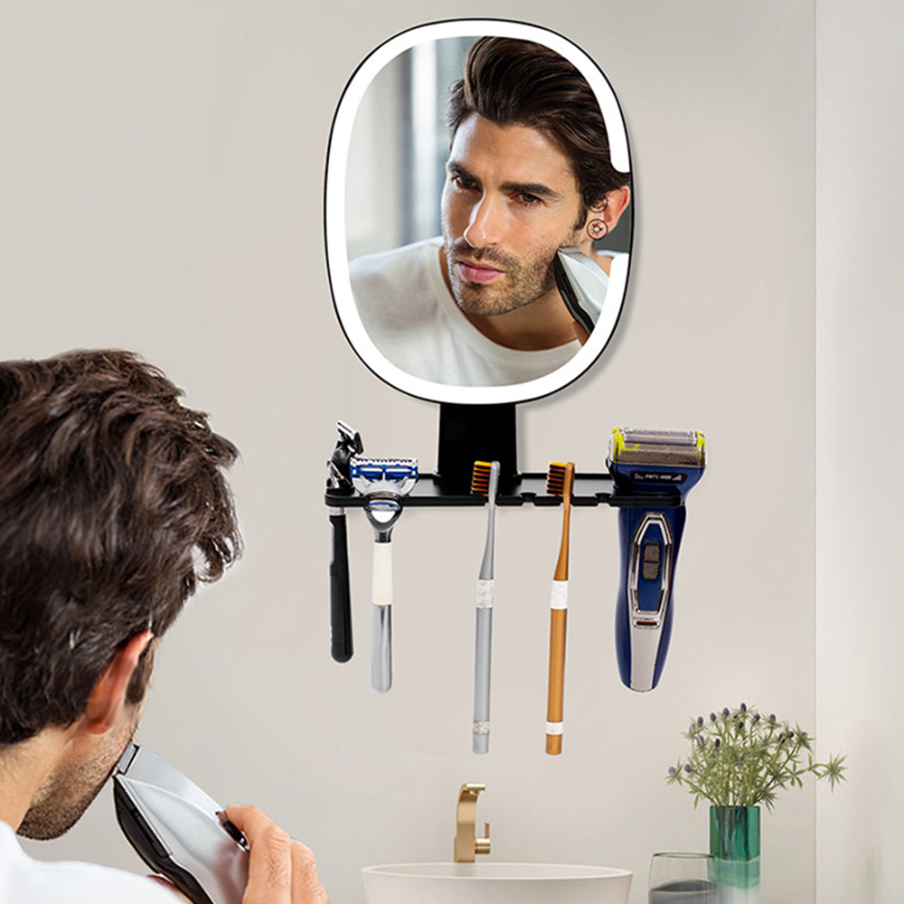 Shaving Mirror Suction - LEDシャワーミラー シェービング用曇り止め カミソリホルダー付き 曇らないミラー シャワー用吸盤式 防錆