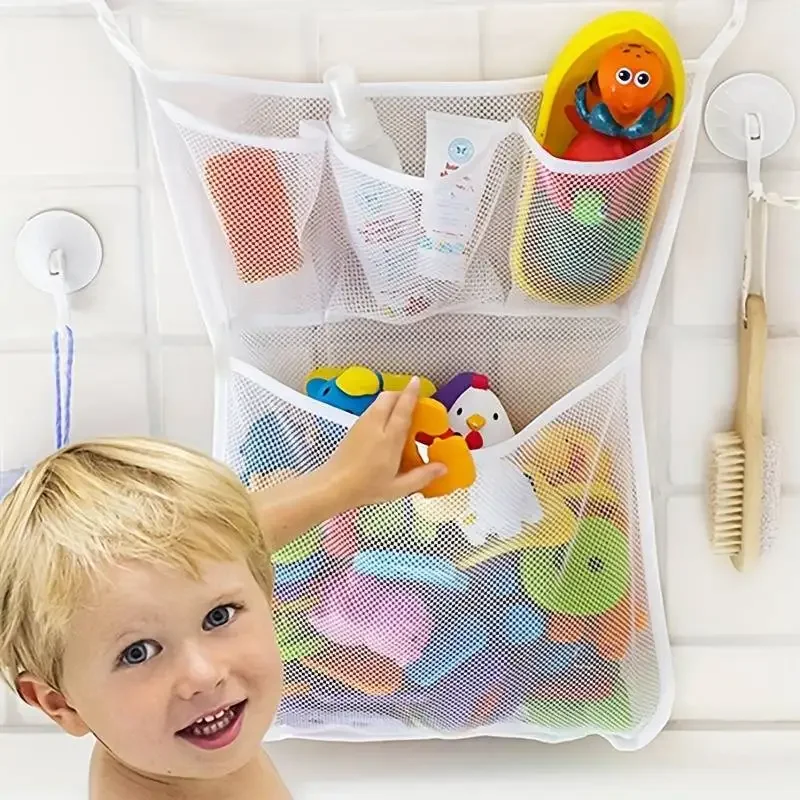 Home Goods Bathroom Storage - ホームオーガナイザー キッズ用収納 吸盤式 浴室用バスタブ人形吊り下げバッグ ホワイト ベビーバスおもちゃバスケット