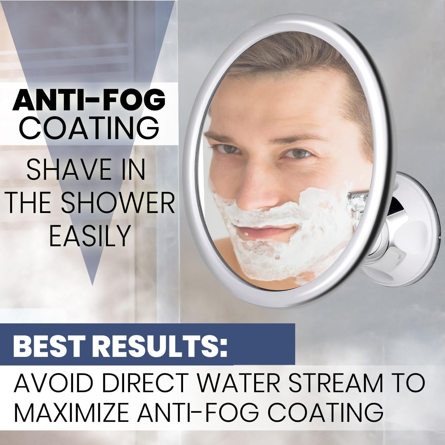 Shaving Mirror Suction - 曇りのない化粧用バスミラー、強力な吸盤付き、シャワー用360度回転曇り止めシャワーミラー、シェービングやバスルーム用