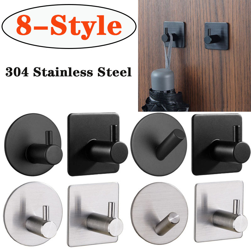 Towel Bar Stainless - 2 個自己粘着浴室ローブタオルハンガーフック 304 ステンレス鋼フック浴室ハンガーシャワーホルダーフックアクセサリー