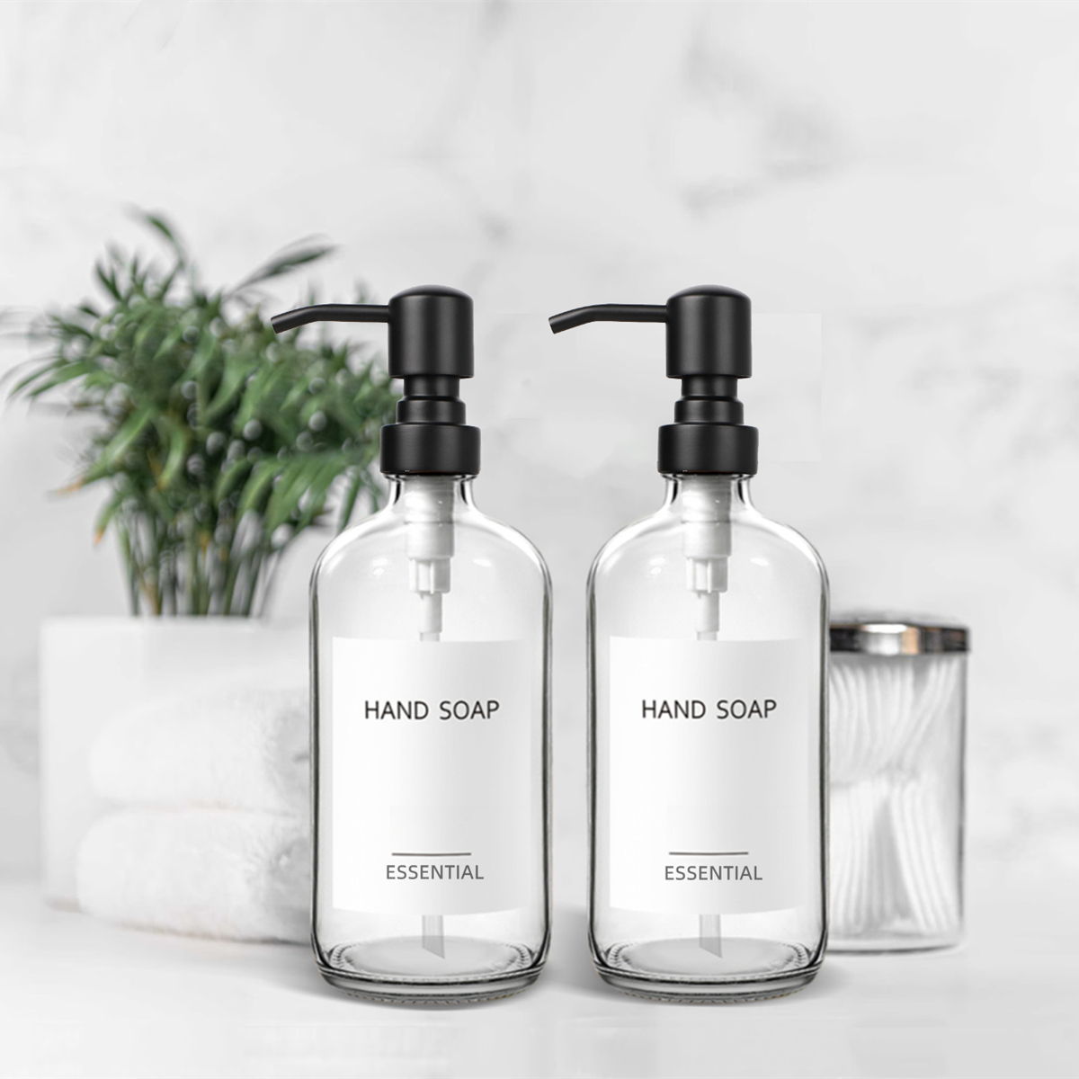 Zara Home Bathroom Accessories - 透明ガラスソープディスペンサー、バスルーム用リキッドハンドソープ、キッチンディッシュ液体石鹸ディスペンサー、2個、500ml