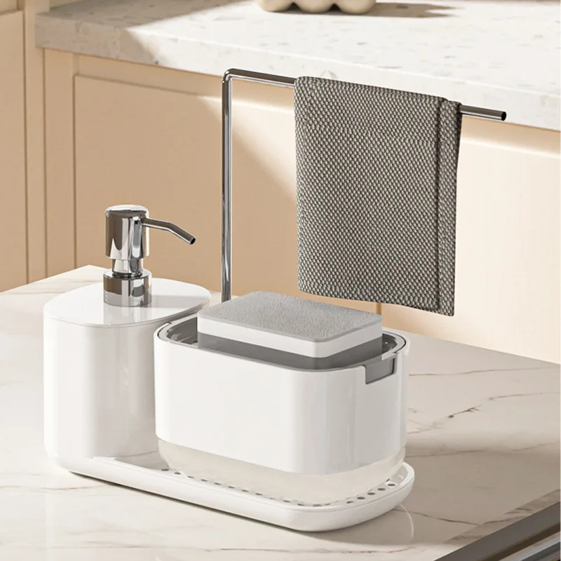 Home Kitchen Bathroom Cleaning - ソープディスペンサー スポンジホルダー付き クリーニング液体ポンプ ディスペンサー容器 手動プレス ホームバスルーム