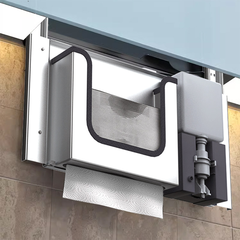 Home Bathroom Wall Soap Dispenser - ステンレス製隠しペーパータオルディスペンサー（ソープディスペンサーとハンドドライヤー付き）、壁掛け式バスルームティッシュホルダー（ホテル、家庭用）
