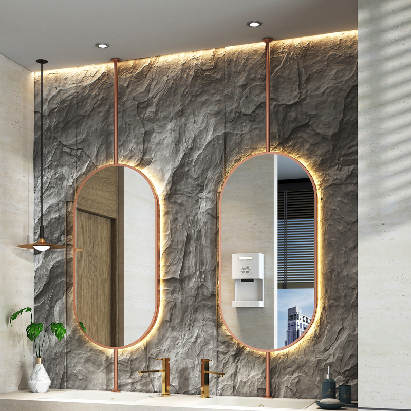 Home Bathroom Furniture - サイズ60x90cm天井楕円形吊り下げミラー現代的なシンプルな家の装飾浴室の化粧鏡LED照明HD化粧鏡