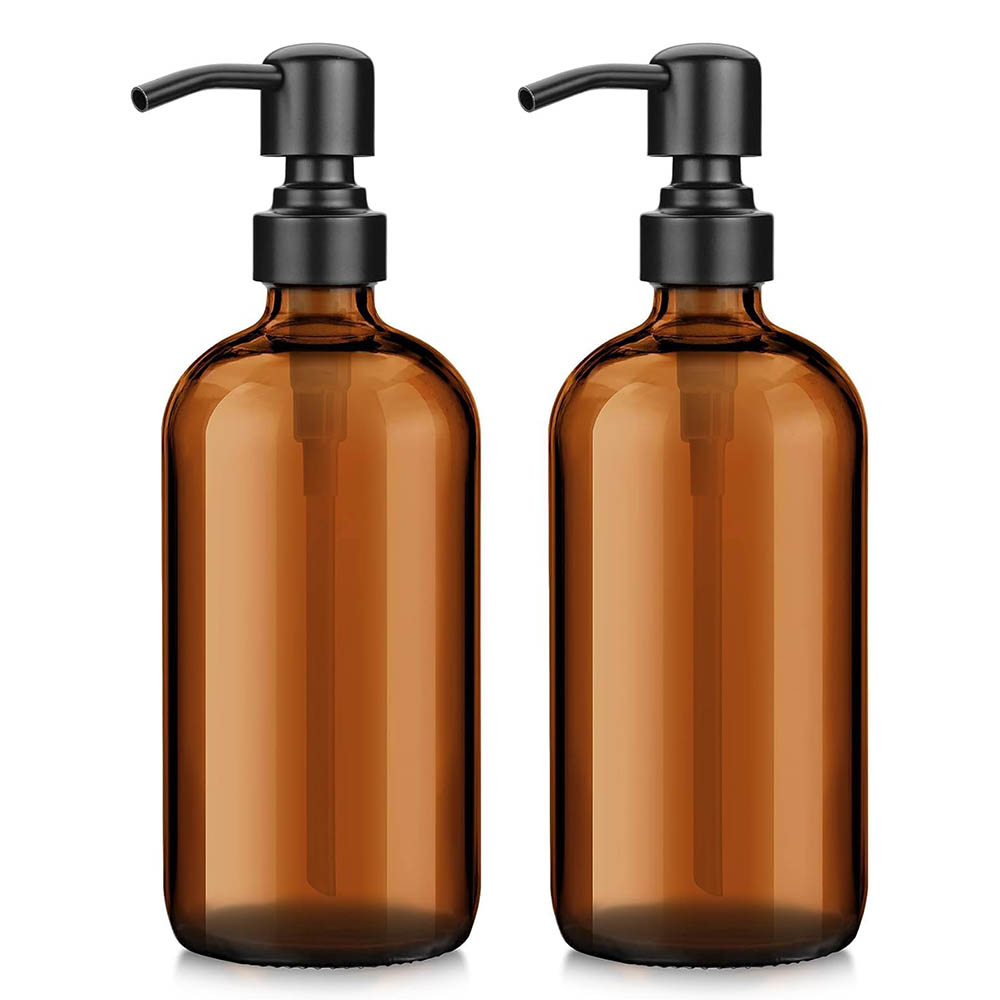 琥珀色のガラス製ソープディスペンサー、黒いポンプ付き、浴室用 - Zara Home Bathroom Accessories のレビューと価格