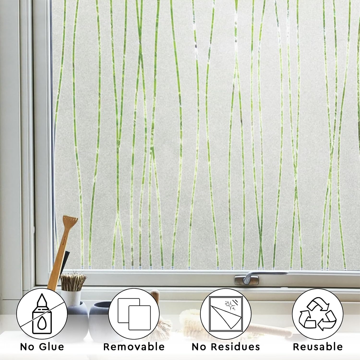 ストライプ柄フロストウィンドウプライバシーフィルム静電気でく - Home Bathroom Window Tint のレビューと価格