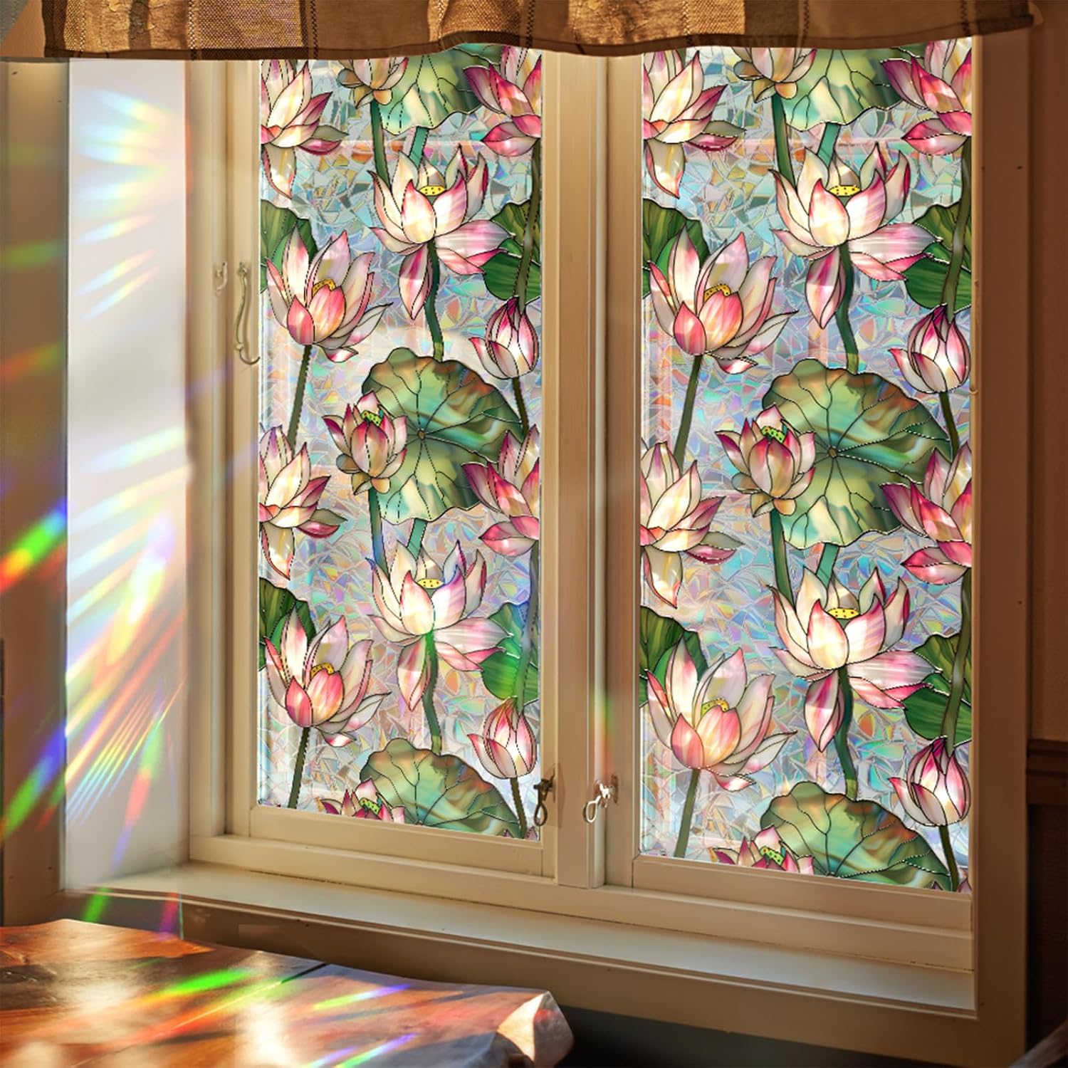 蓮の花ステンドグラスウィンドウフィルム、レインボーウィンドウ - Home Bathroom Window Tint のレビューと価格
