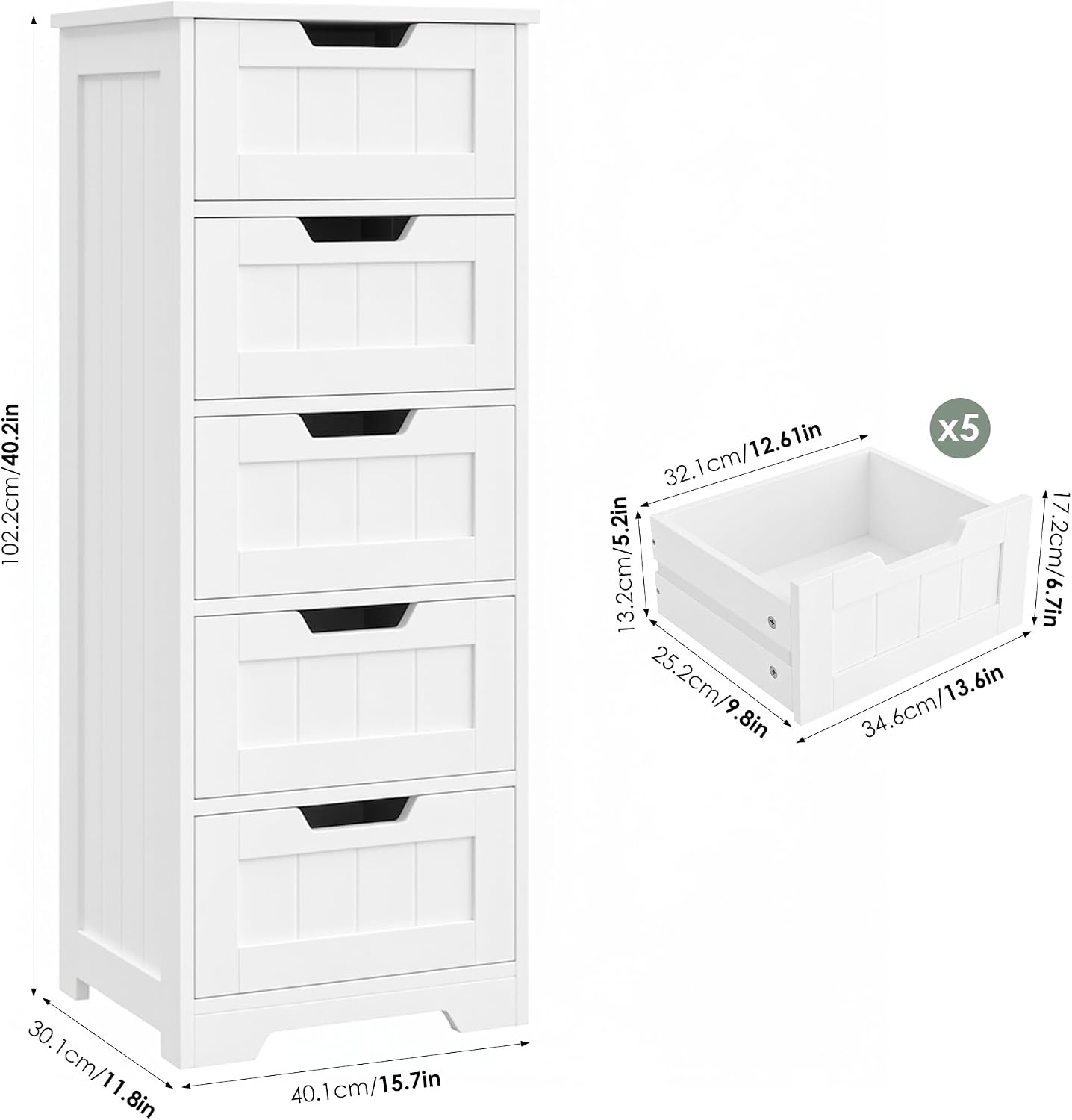 自立型バスルーム収納キャビネット、5つの引き出し付き木製フロ - Home Bathroom Furniture のレビューと価格