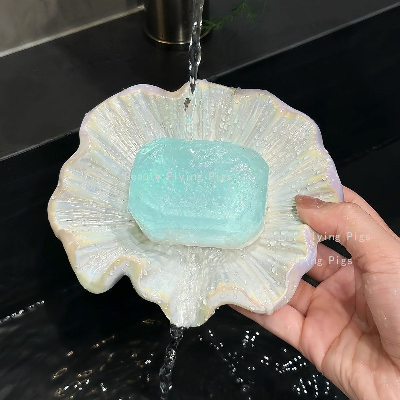 1PC 不規則な蓮の葉セラミックソープディッシュ浴室石鹸ラッ - Home Bathroom Key のレビューと価格