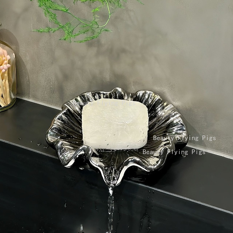 1PC 不規則な蓮の葉セラミックソープディッシュ浴室石鹸ラッ - Home Bathroom Key のレビューと価格
