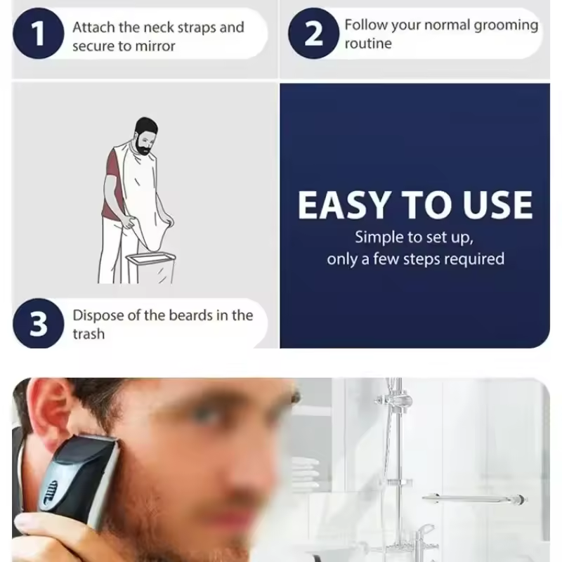 黒と白の男性用シェービングエプロン、クリエイティブな壁掛けミ - Shaving Mirror Suction のレビューと価格