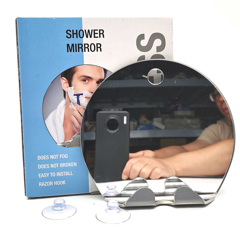 丸型シルバーフォグフリー浴室鏡 壊れないポータブルトラベルメ - Shaving Mirror Suction のレビューと価格