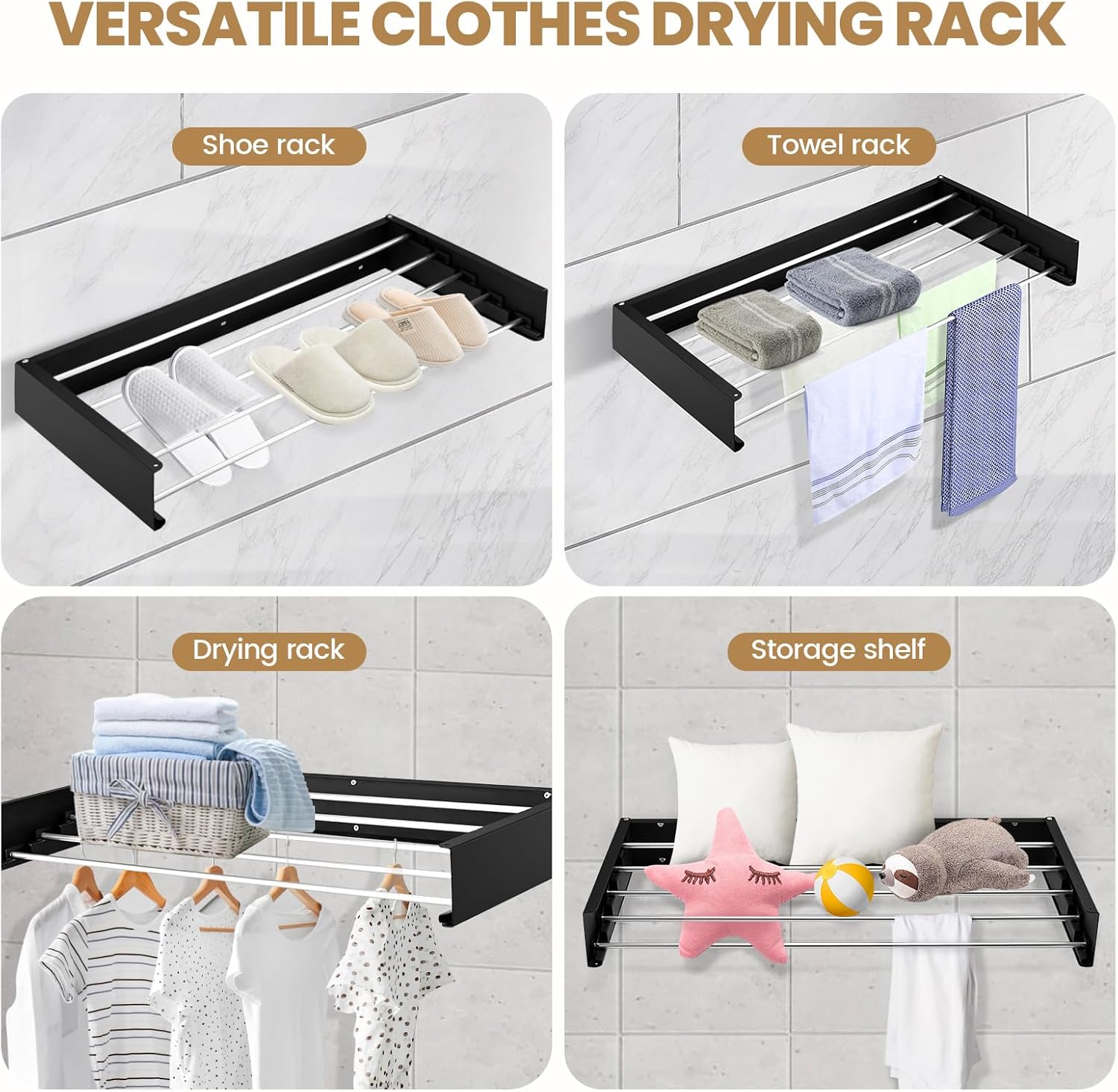 壁掛け式洗濯物干しラック,省スペース,タオルシューズ,ホワイ - Towel Bar Stainless のレビューと価格