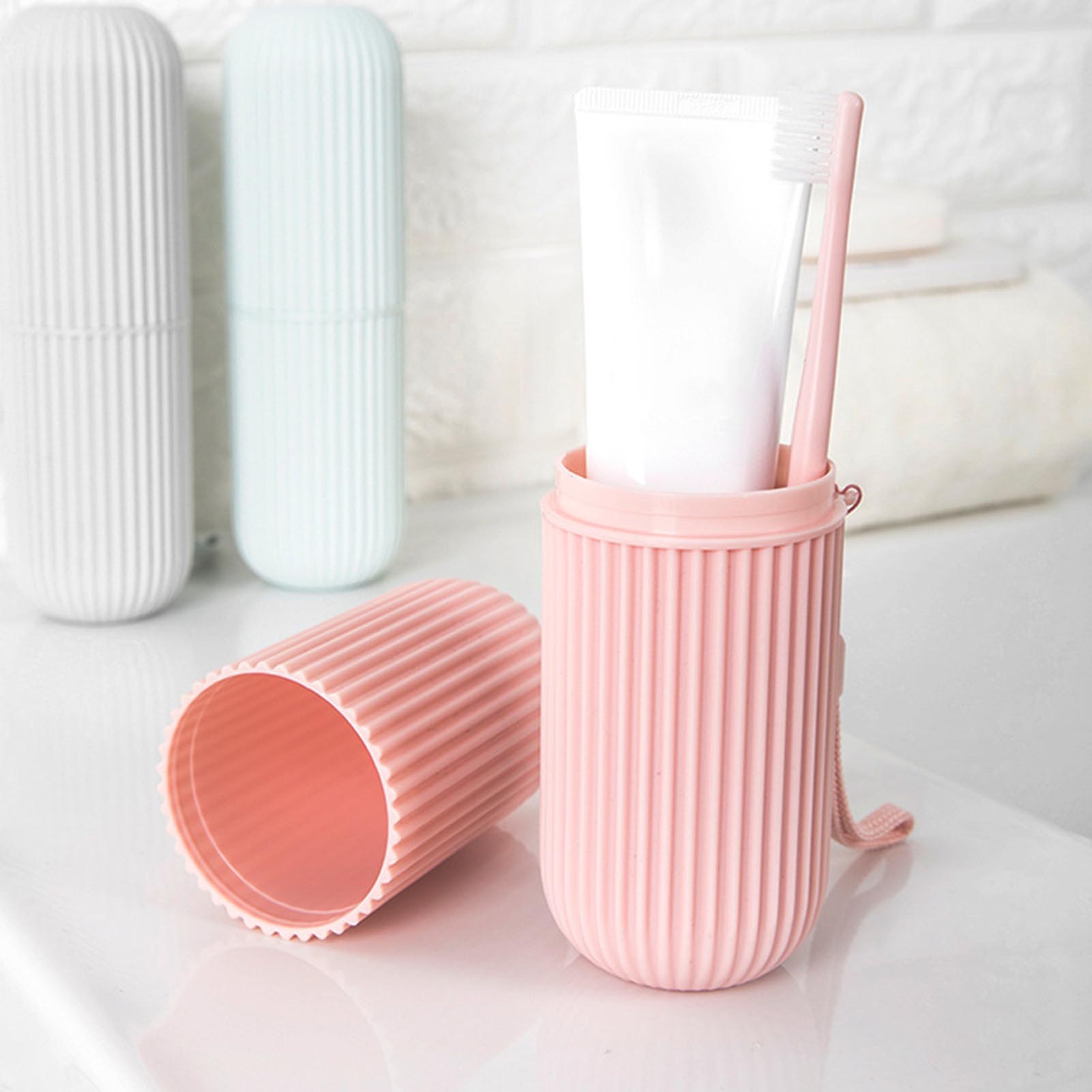 ピンク空の旅行ポータブル歯ブラシカップ浴室歯磨き粉ホルダー収 - Home Goods Bathroom Storage のレビューと価格