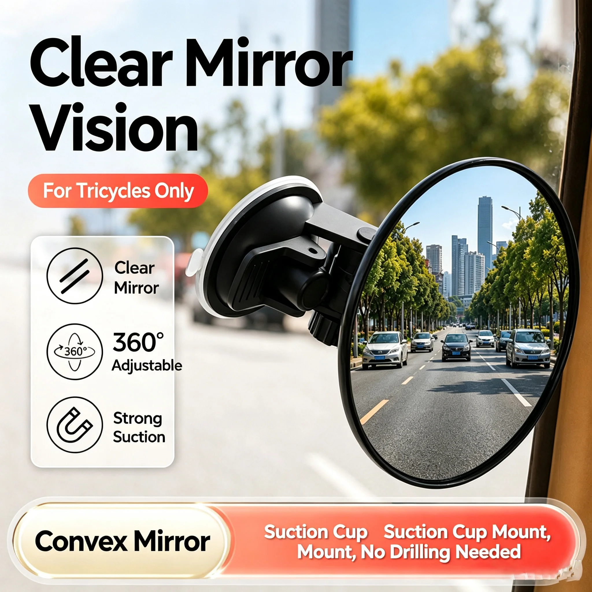 360度回転可能なHDブラインドスポットミラー吸盤式丸型車用 - Shaving Mirror Suction のレビューと価格