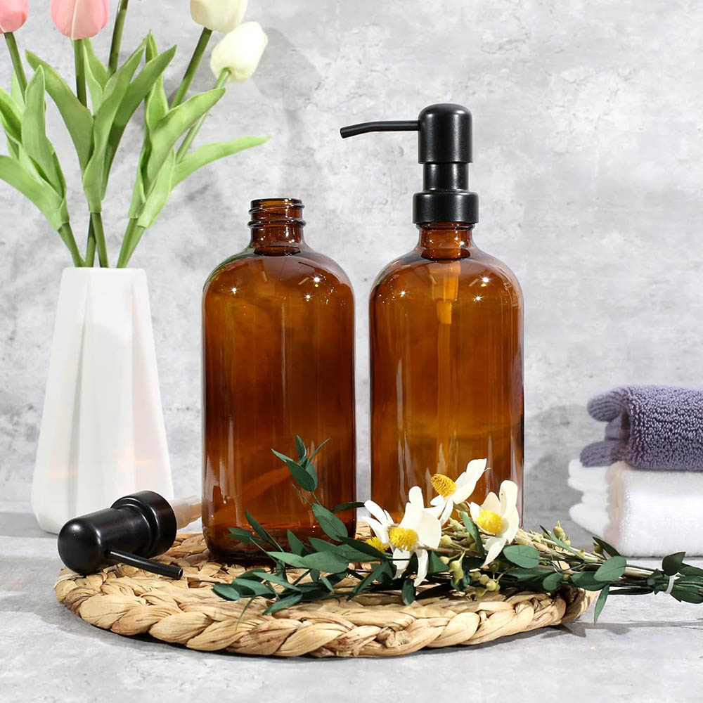 琥珀色のガラス製ソープディスペンサー、2個パック、17オンス - Zara Home Bathroom Accessories のレビューと価格