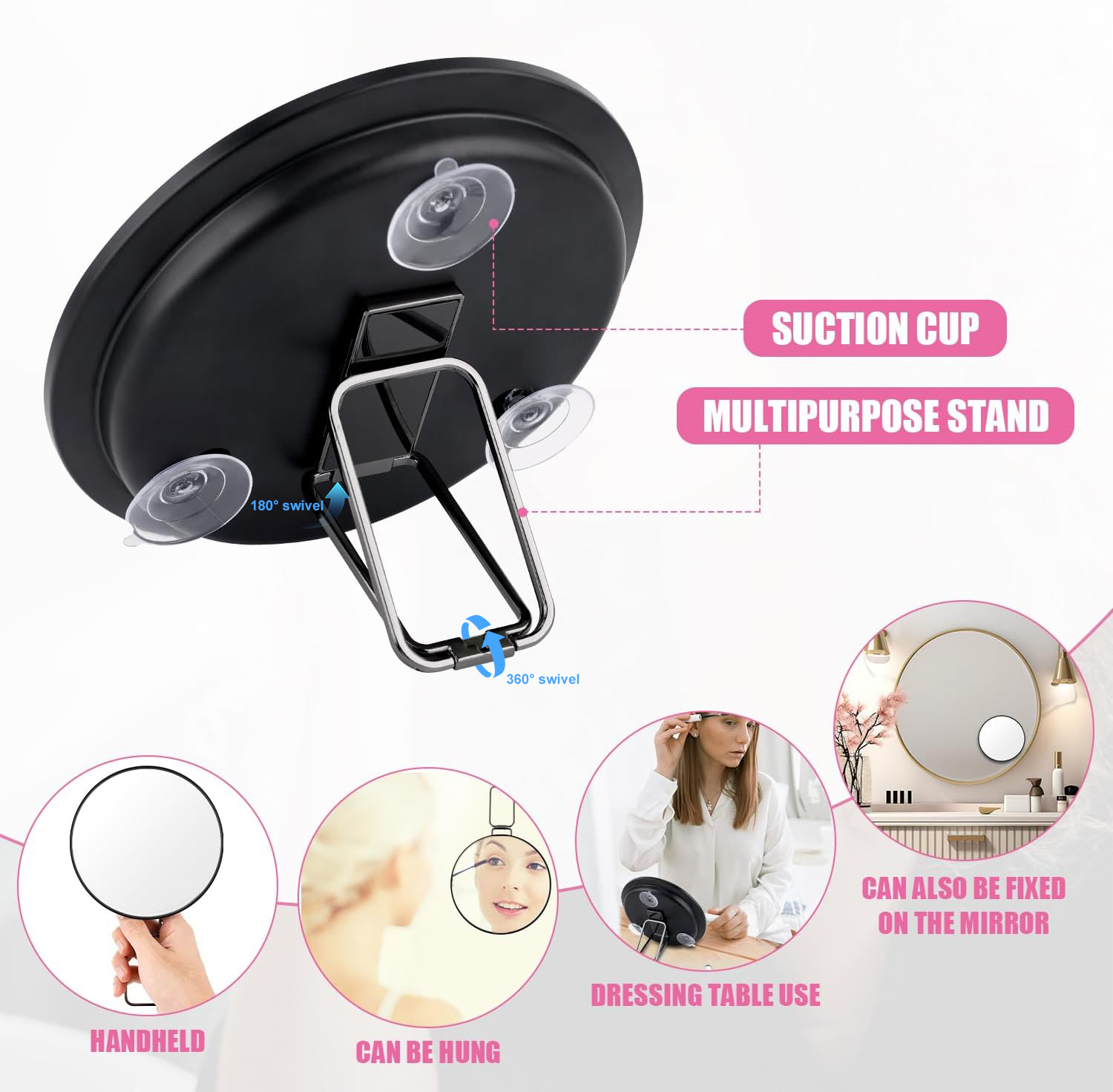 持ち運び可能な6インチトラベルメイクアップミラー、10倍拡大 - Shaving Mirror Suction のレビューと価格