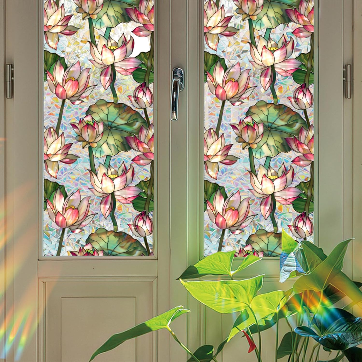 蓮の花ステンドグラスウィンドウフィルム、レインボーウィンドウ - Home Bathroom Window Tint のレビューと価格