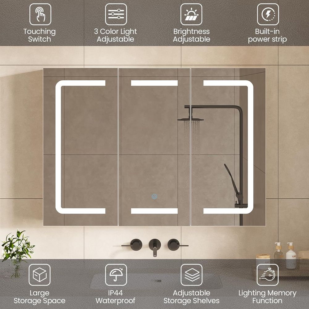鏡付き薬棚オーガナイザー、照明付き収納付き浴室薬棚、LEDラ - Home Bathroom Furniture のレビューと価格