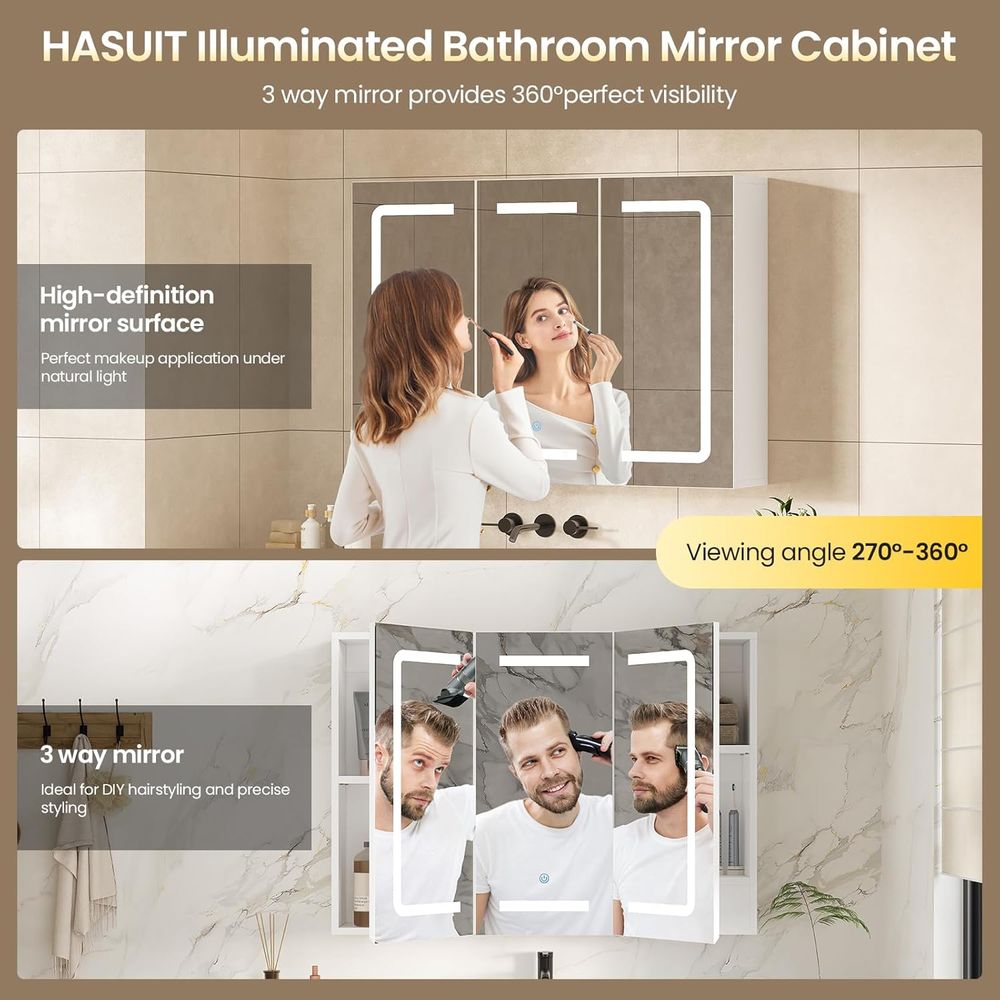 鏡付き薬棚オーガナイザー、照明付き収納付き浴室薬棚、LEDラ - Home Bathroom Furniture のレビューと価格