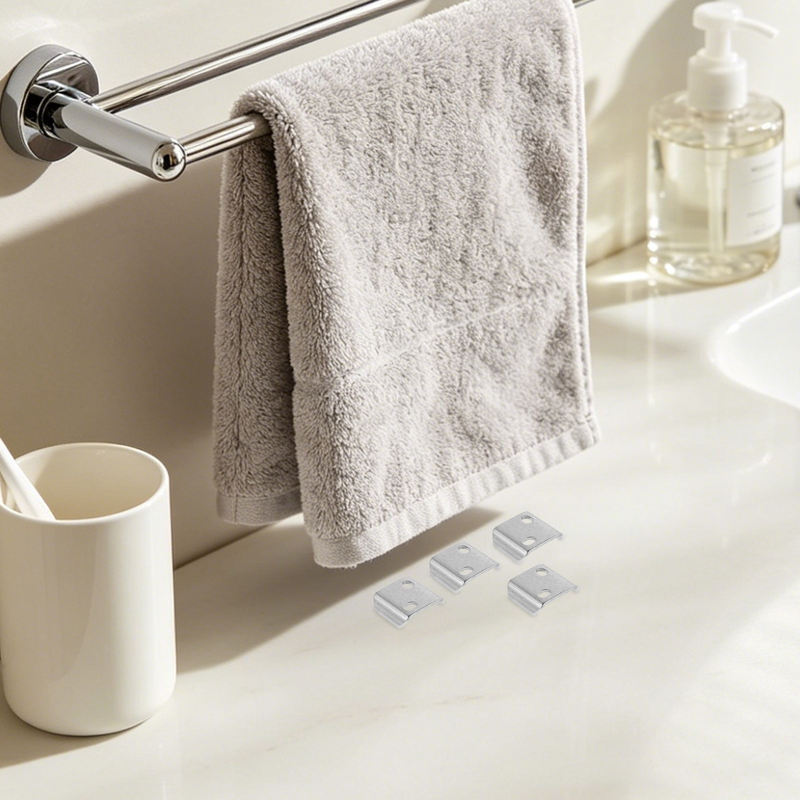 4個入り浴室タオルラック取り付け金具 ステンレス製厚みのある - Towel Bar Stainless のレビューと価格