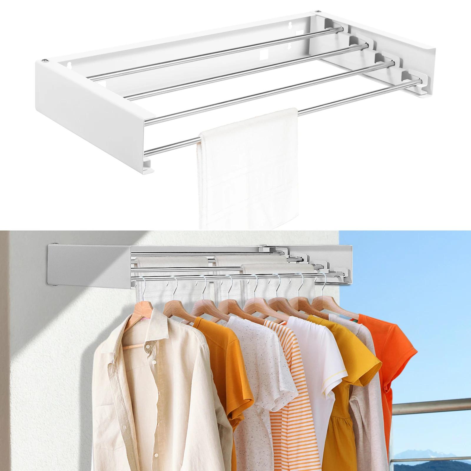 折りたたみ式衣類ハンガー ステンレス製洗濯物干しラック 壁掛 - Towel Bar Stainless のレビューと価格