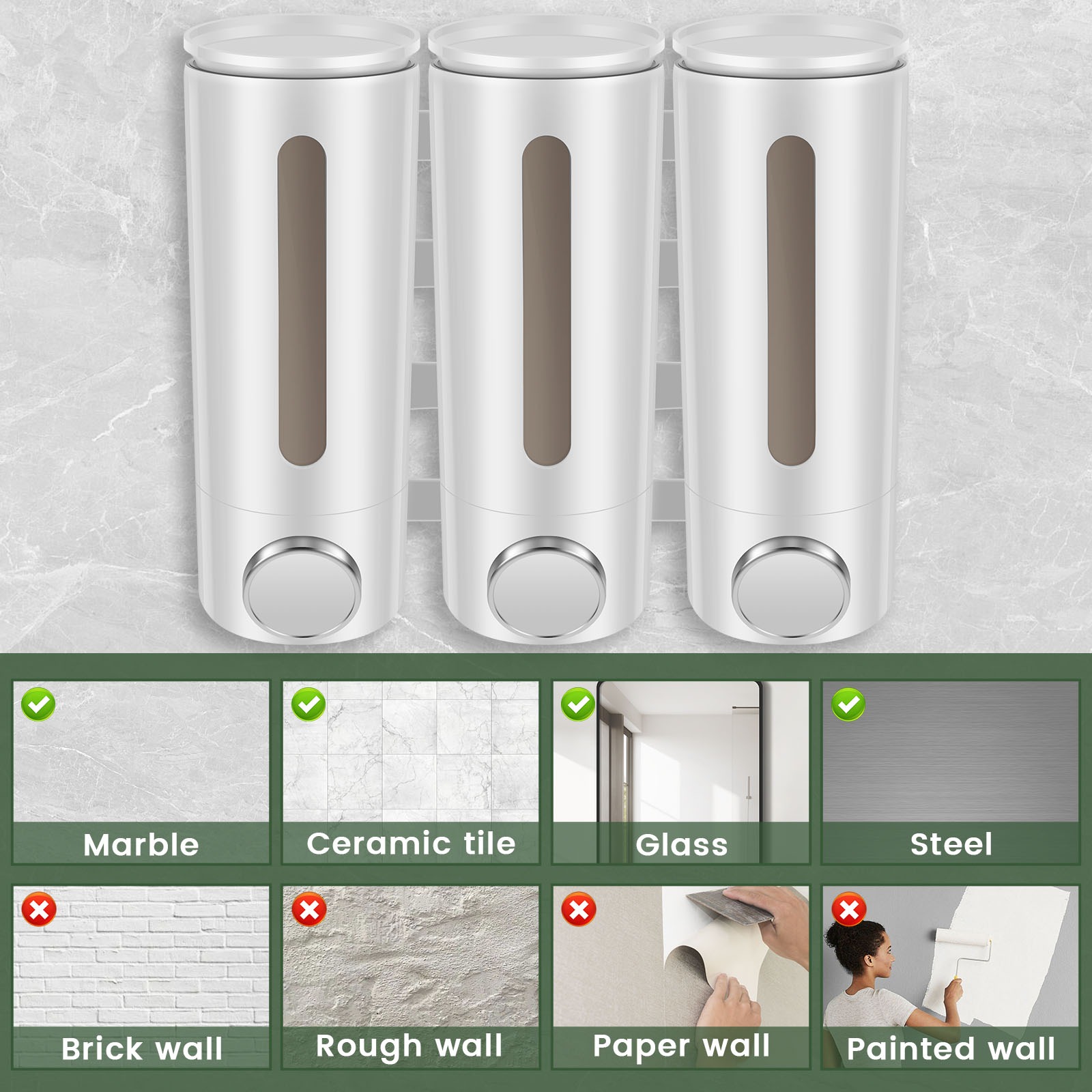 500ml壁掛け式浴室用液体ソープディスペンサー、3ヘッドソ - Home Bathroom Wall Soap Dispenser のレビューと価格