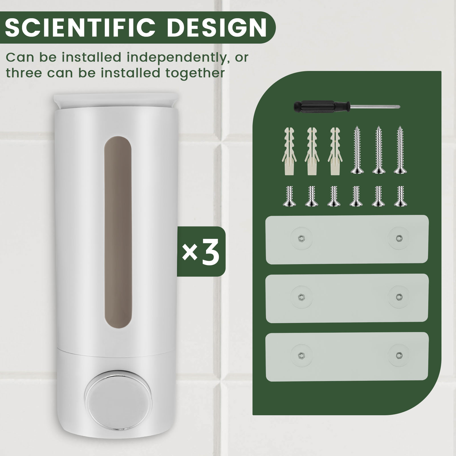 500ml壁掛け式浴室用液体ソープディスペンサー、3ヘッドソ - Home Bathroom Wall Soap Dispenser のレビューと価格